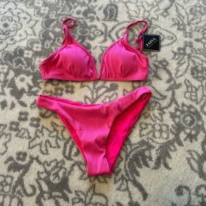 Zaful Bright Pink Ribbed Bikini Set